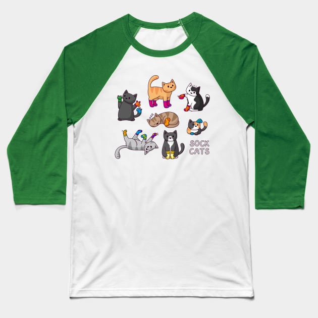 Sock Cats Baseball T-Shirt by Doodlecats 